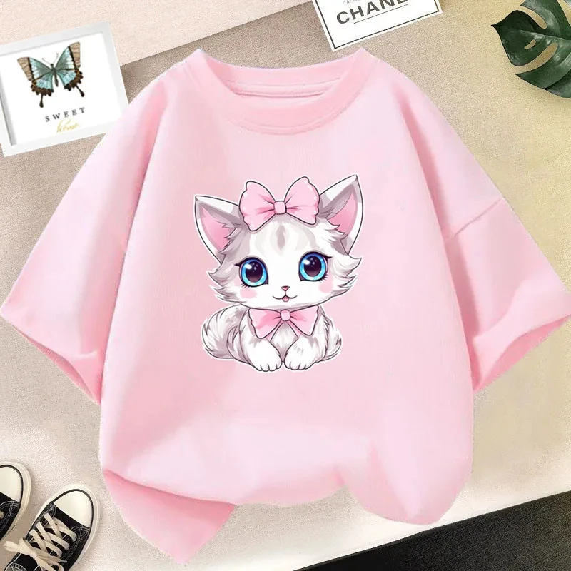 Girls Cotton Cute Cat/Dog Graphic T Shirt Summer Fashion Vintage Personality Kawaii Purple Clothes Short Sleeve Tops T-Shirt