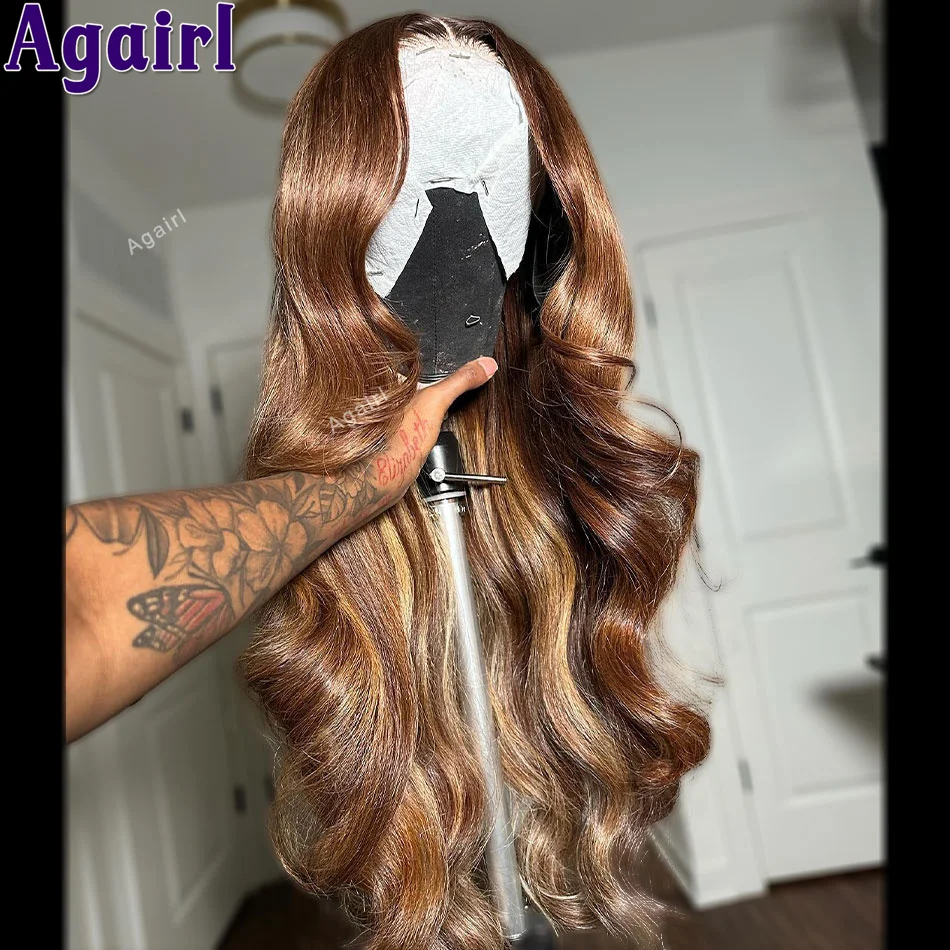 Highlight Brown Blonde 13x6 Lace Frontal Wigs Human Hair PrePlucked Ready To Wear 13x4 Body Wave Lace Front Wigs For Black Women