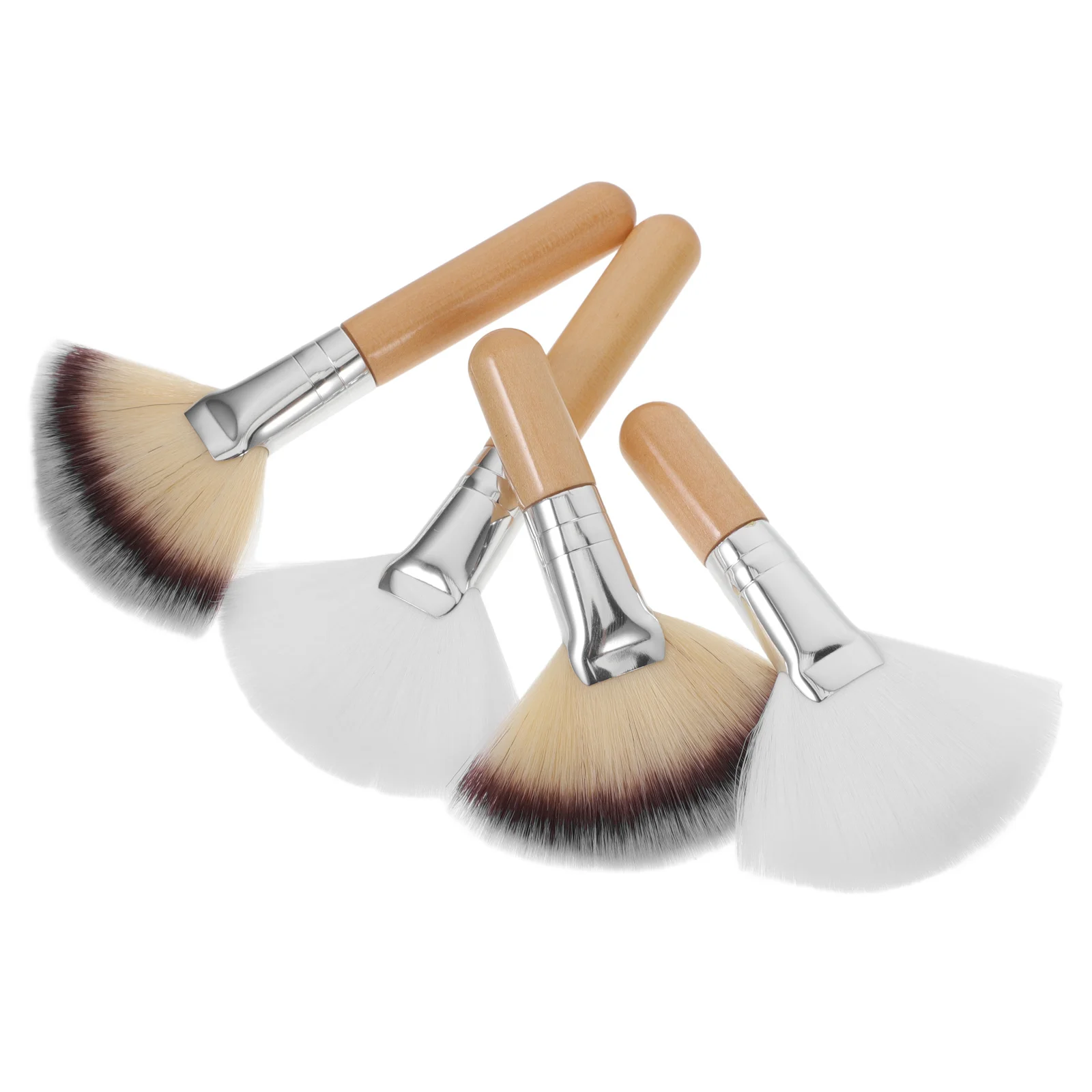 4 قطعة فرشاة ماكياج مروحة مقبض طويل فرشاة الوجه لبودرة الأساس وأحمر الخدود إعداد غير تساقط لينة كثيفة النساء الفتيات السيدات