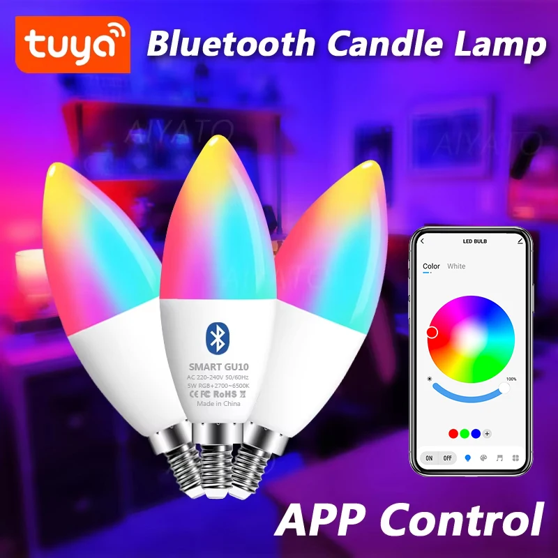 

Tuya E14 Candle Crystal Lamps APP Control Smart Bulb Bluetooth RGB 220V Europe LED Light Dimmable Smart Life Room Home Group