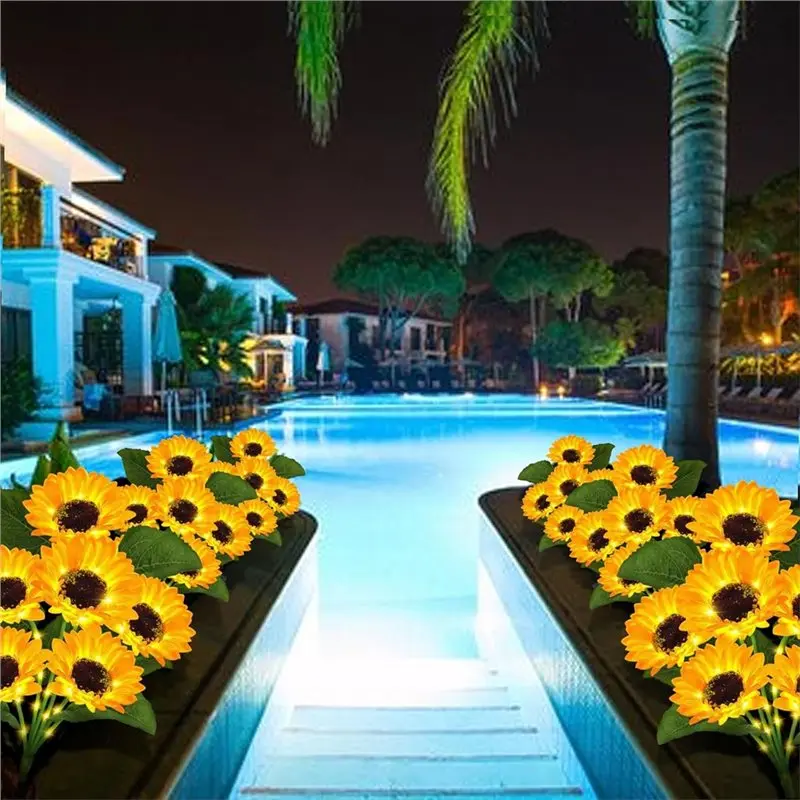 B08B-Solar Powered Sunflower Light & Glowing Branches Outdoor Waterproof LED Ground Insert Lawn Lamp For Yard Patio Lawn