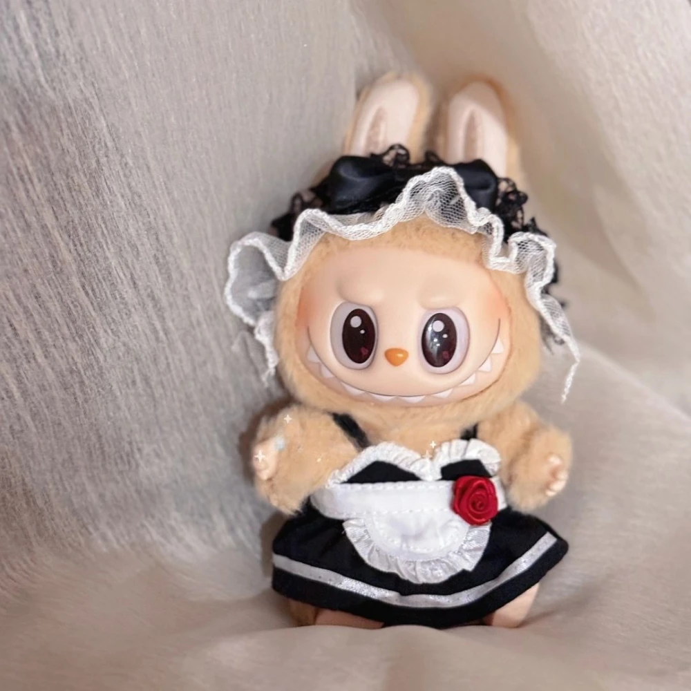 

Ropa Labubu Fashion Doll Clothes Black & White Outfit Maid Style Chiffon Dress Set Doll Accessories