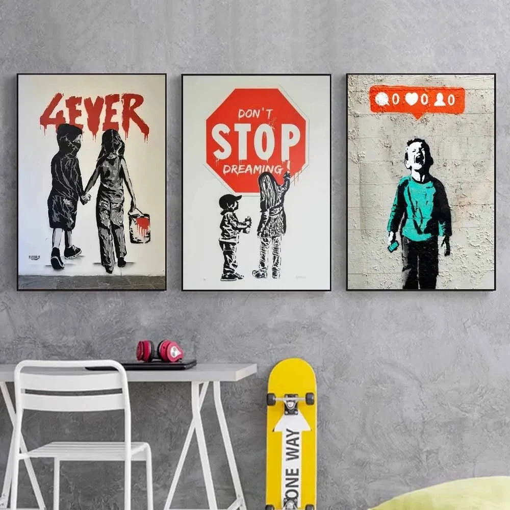 Banksy Street Graffiti Decorative Canvas Painting Girl with Balloon Follow Your Dreams Monkey Art Poster PrintsRoom Wall Decor