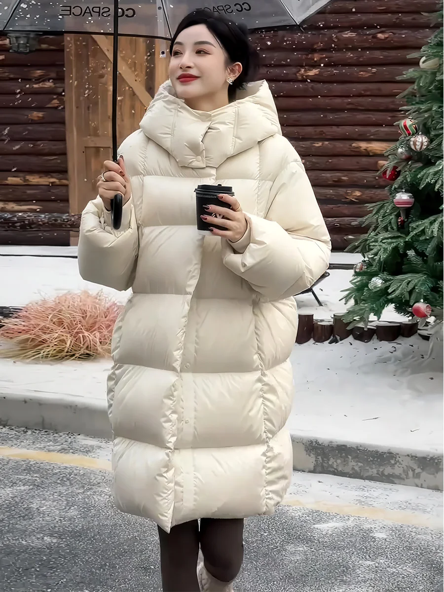 Faionable de gama alta para mujer Puffer Jaet 2025 invierno nuevo Sle con capucha de longitud media Thiened abrigo cálido