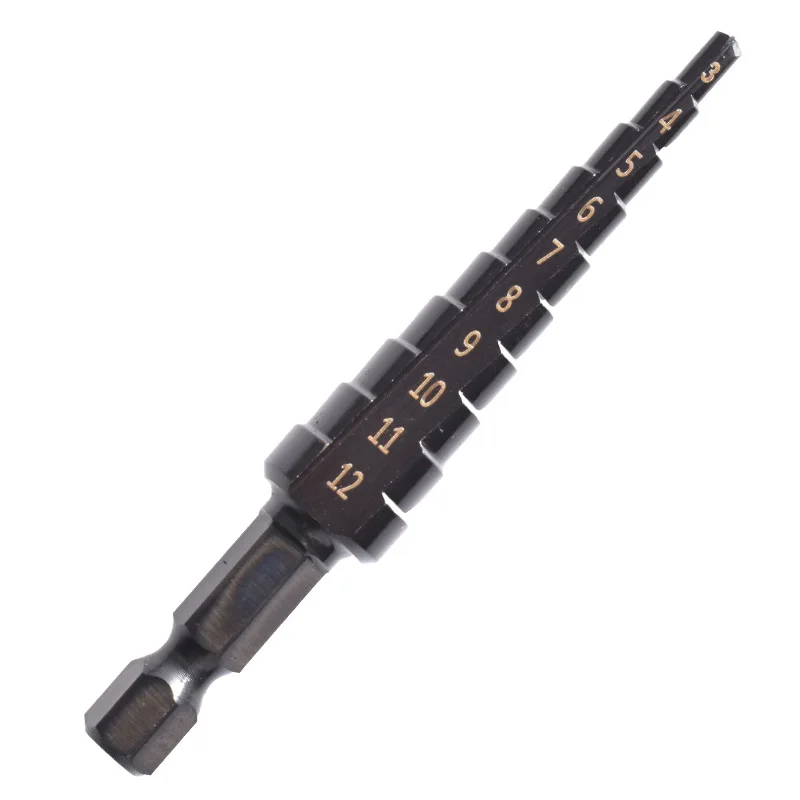3Pcs 3-12mm 4-12mm 4-20mm HSS Straight Groove Step Drill Bit Nitriding Bit Wood Metal Hole Cutter Core Cone Drilling Tools Set