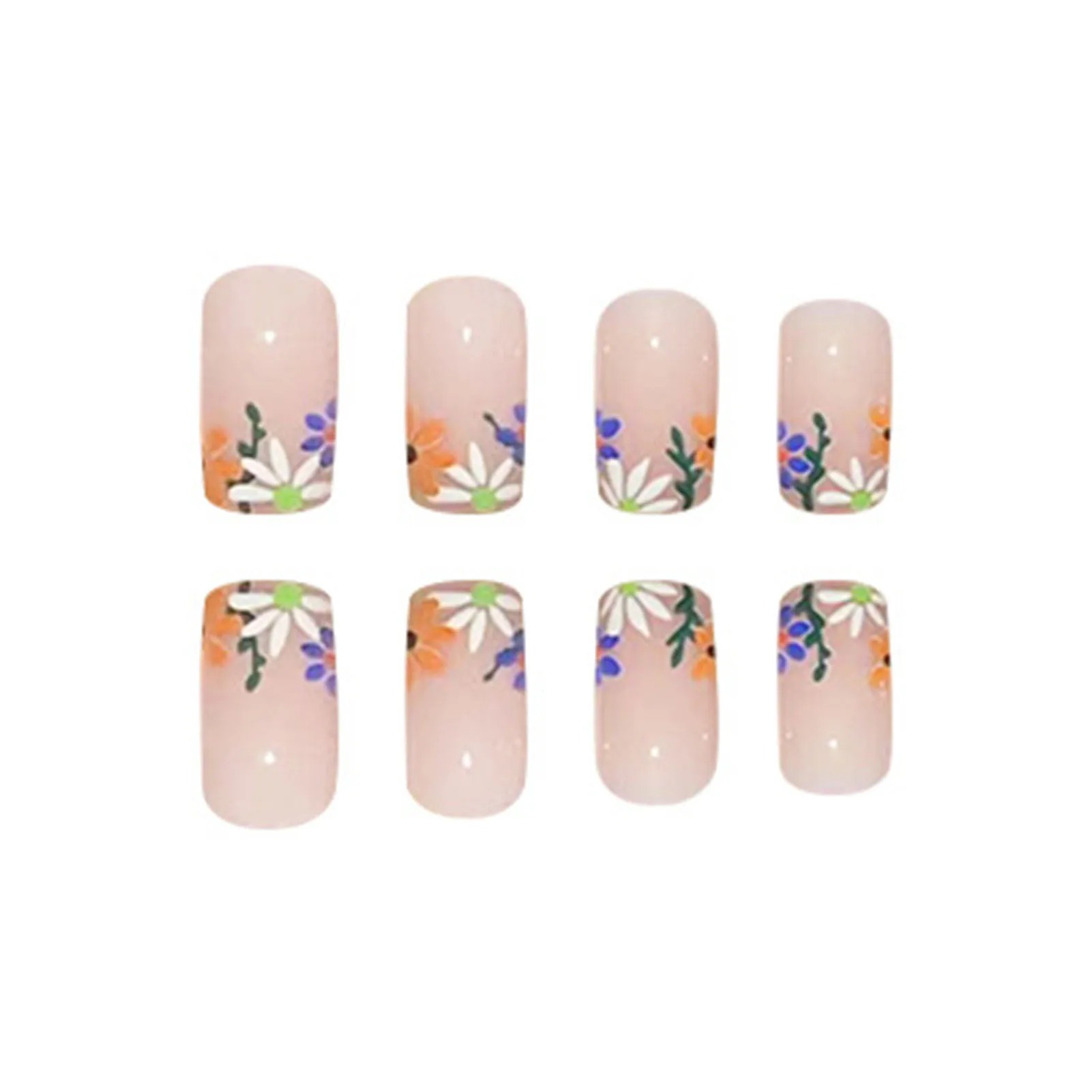 Naakte Nepnagels Met Bloemenprint Charmant Comfortabel Om Manicure Nagels Te Dragen Voor Toneelkleding