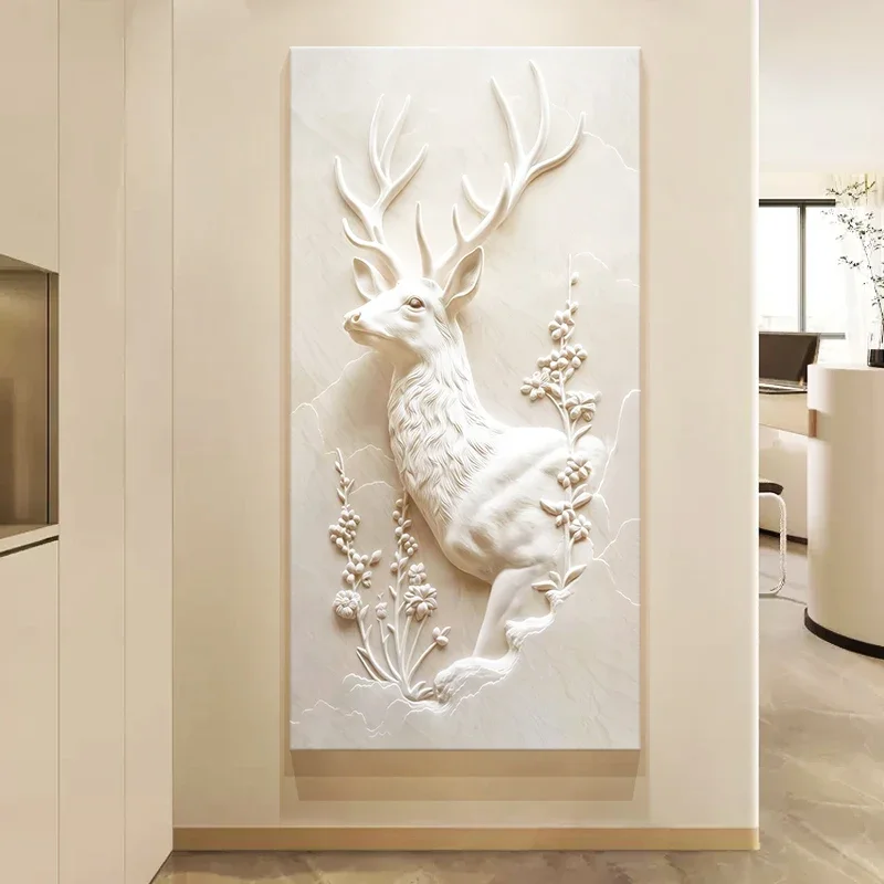 Cream wind entrance porch decorative painting high-level three-dimensional texture painting corridor aisle wall hanging elk