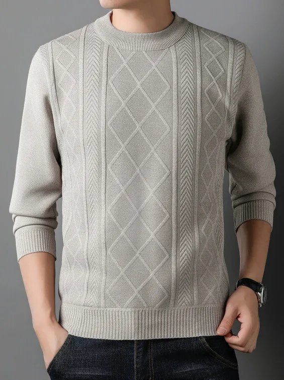 

Comfortable Thiened Loose Fit Men's Knitted Sweater Pure Color Faionable Autumn Winter Wool Blend Soft round Ne Sweatirt