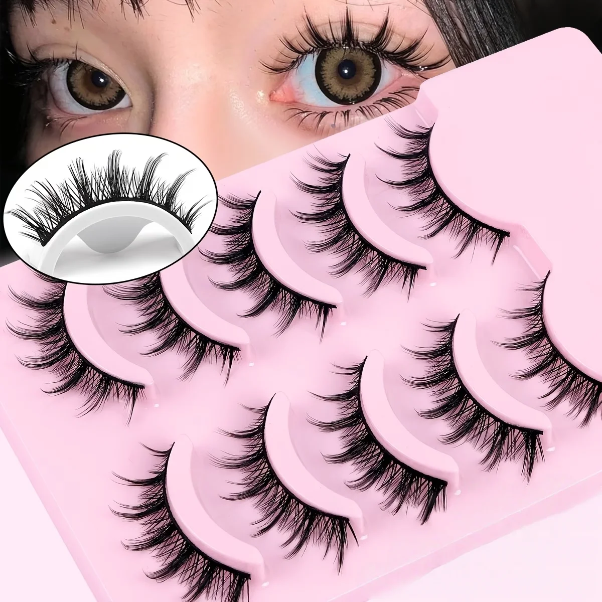 5 Paar Manga-Wimpern, weiche, natürlich aussehende künstliche Wimpern, dichte, voluminöse künstliche Wimpern, lebendiges tägliches Make-up im Manga-Stil