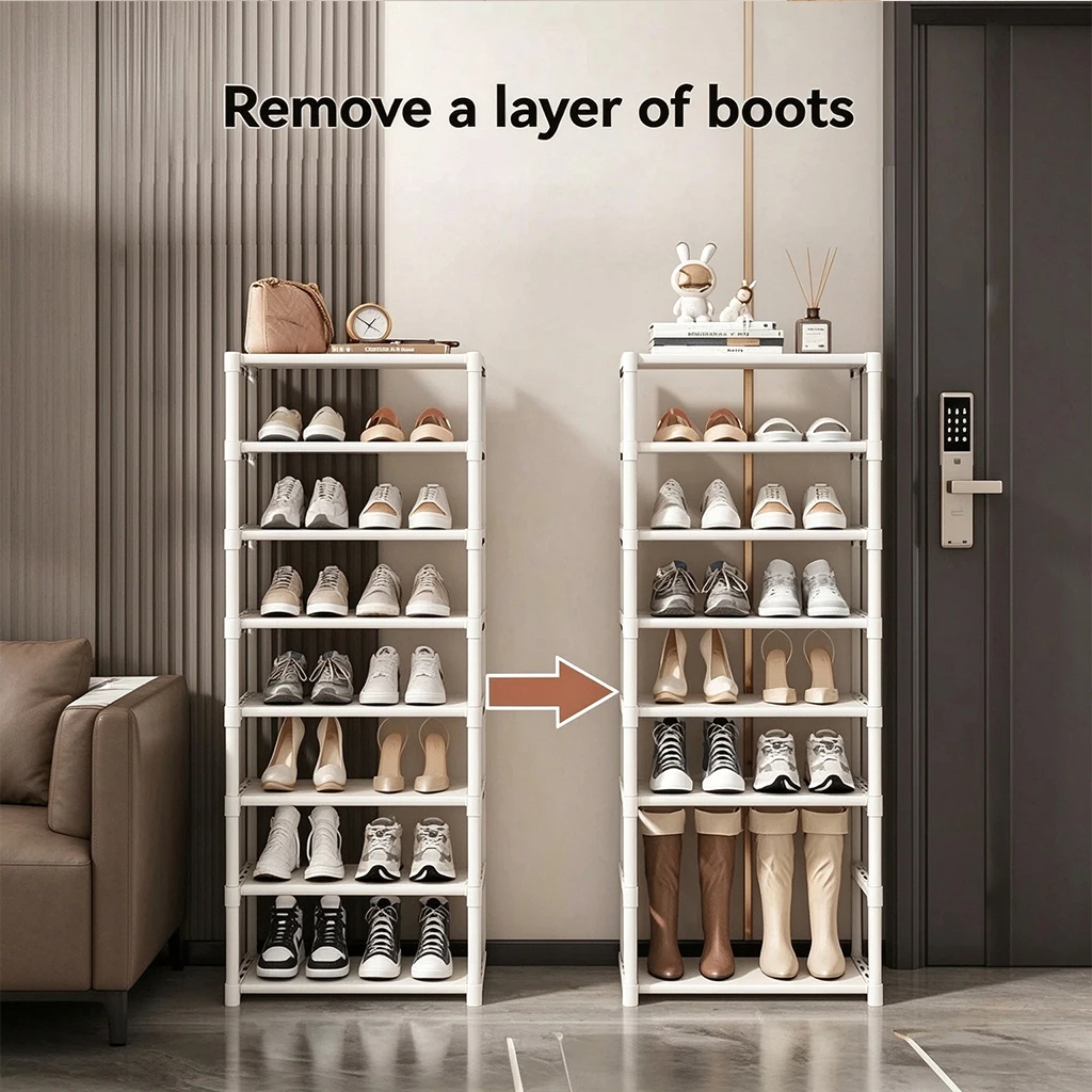 6/7/8 Tier Narrow Shoe Rack Storage Organizer for Entryway Hallway Closet - Space Saving Slim Vertical Shoe Shelf with Top Display for Sneakers Heels Flats Home Organization