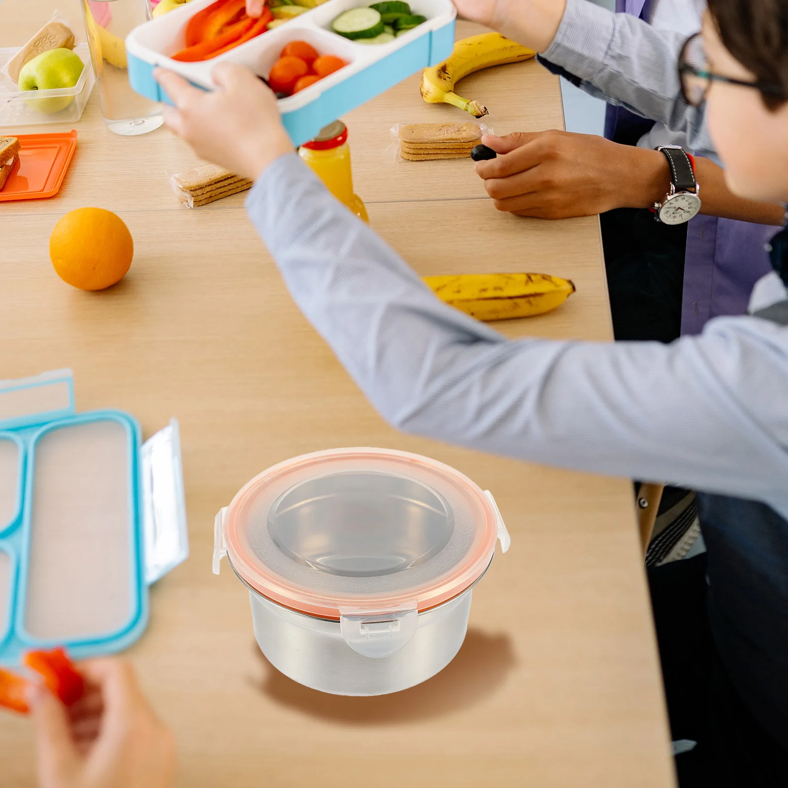 

4 шт. круглые контейнеры для пищевых продуктов из нержавеющей стали, многоразовые миски для хранения в морозильной камере, подходят для семей, кемпинга
