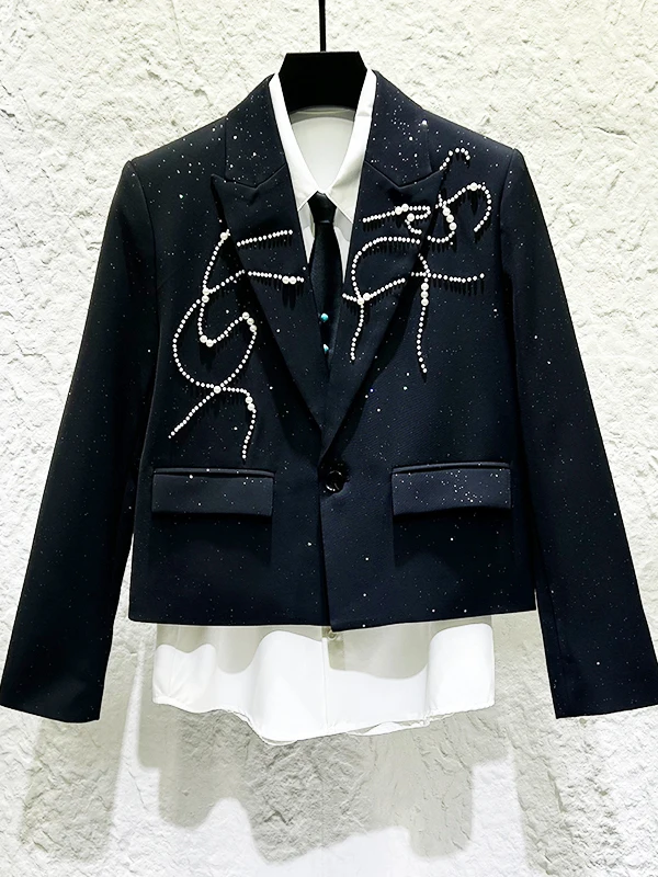 

Bla ort Tailored Men's Suit Jaet Heavy Embroidery Gold Pring Design Faionable Casual Western Sle Spring Wear