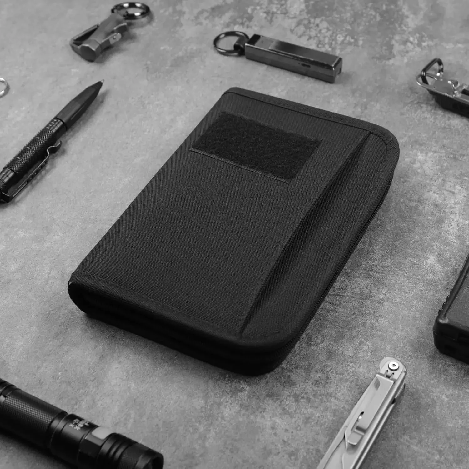 Tactical Notebook Padfolio Ring Binder Refillable 6-Ring A6 Binder Zip Hardcover Notebook with 45 Pages Notebook Cover