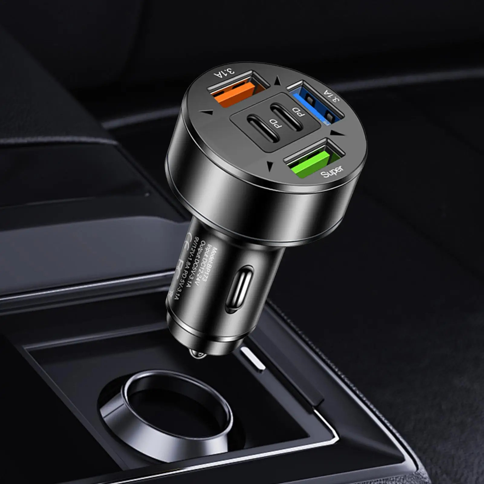 

USB Car Charger Multi-Ports 3USB2PD Car Charger Type C Pd Super Fast Charging Mobile Phone Socket Adapter in Car for Family