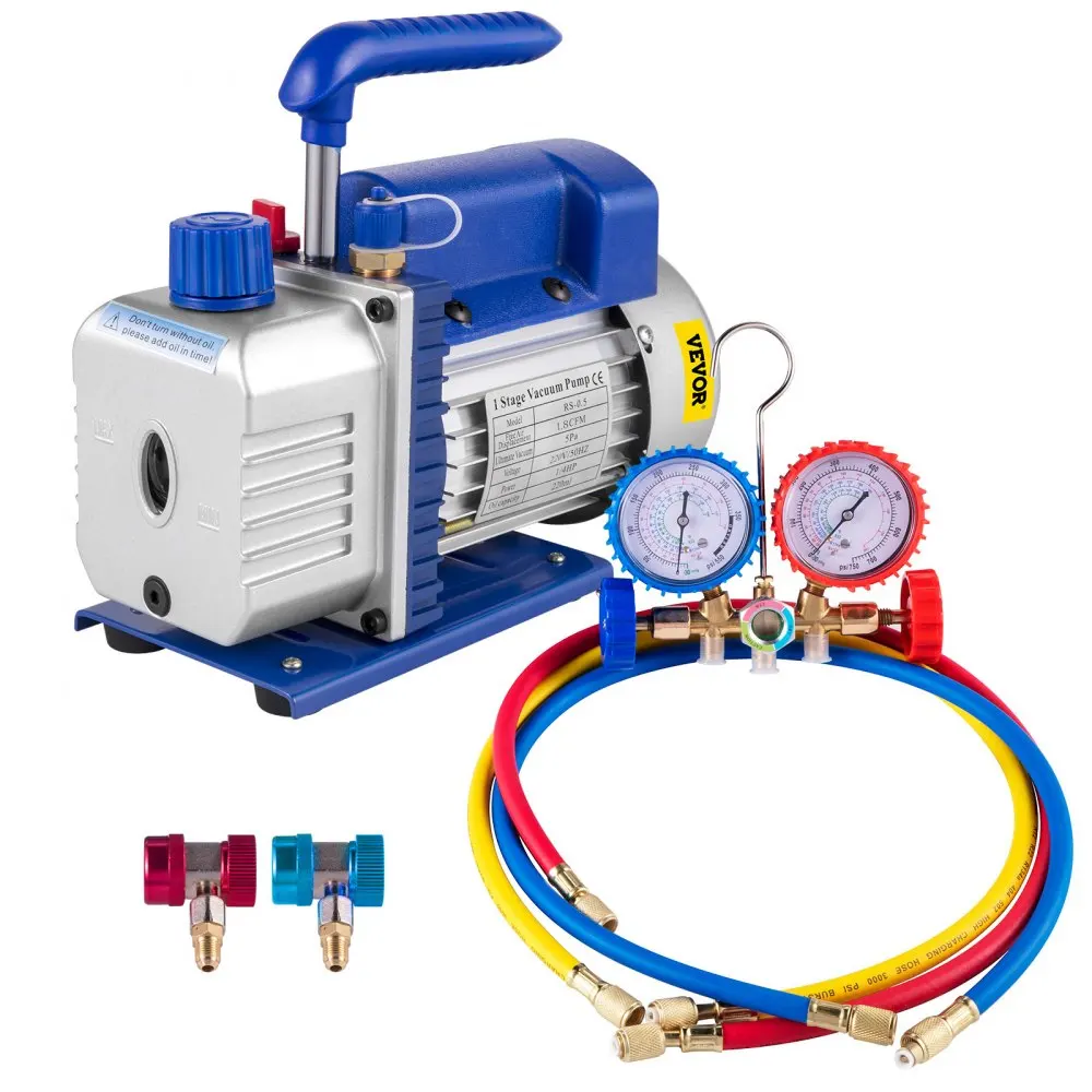 ปั๊มสุญญากาศ VEVOR พร้อมเกจวัดแรงดัน สำหรับสารทำความเย็น HVAC, บรรจุภัณฑ์สุญญากาศ เครื่องปรับอากาศ, การบำรุงรักษารถยนต์ 1.8-4.8 CFM