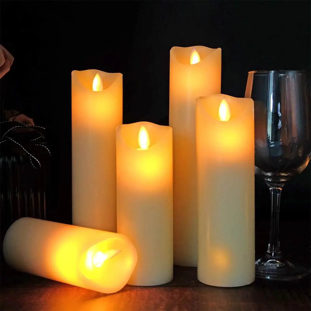 USB powered led candle pillar paraffin wax wavy edge Moving wick Wedding Xmas Party bar Home Decoration Height 13-14-16-18-20CM