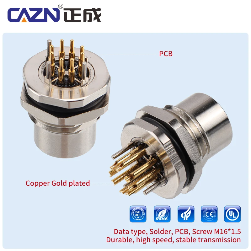 

M12 8 Pin X-Coding Fixed Socket with 30cm Wire Straight Female Solder Connector Front Back Use in Electronics