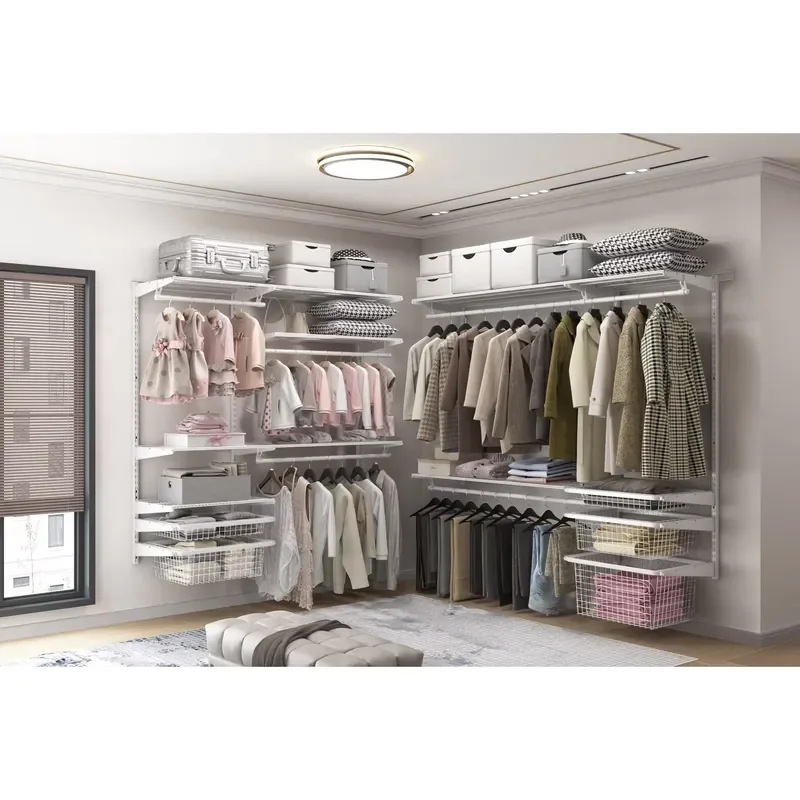 Modern Wall Mount Hanging Wire Closet Shelving System Adjustable Metal Clothing Storage Display Rack Chrome 5-Tier
