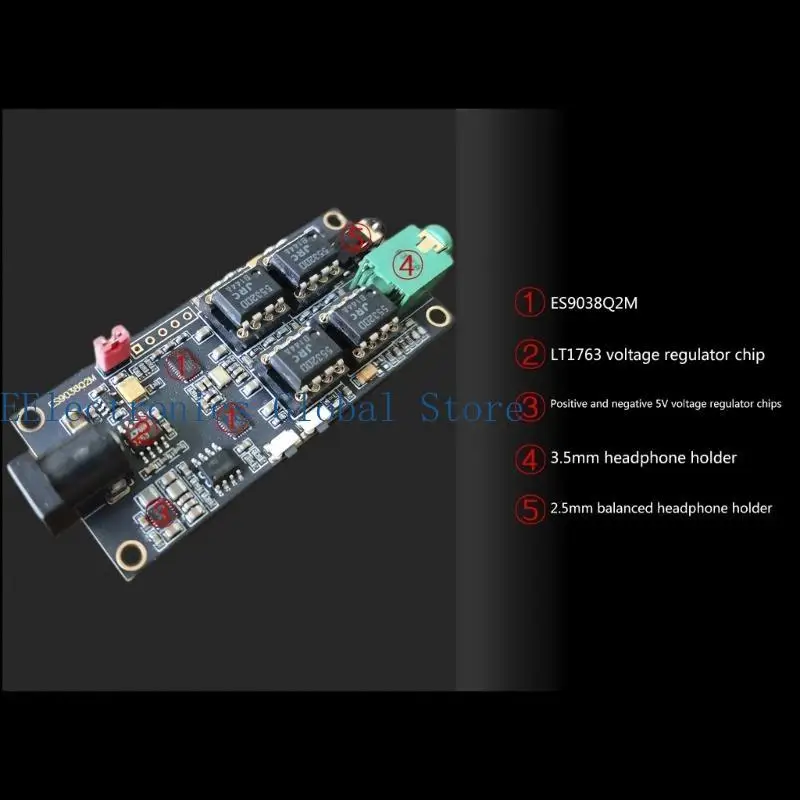 462B Double ES9038Q2M Decoding Board Support I2S Signal Input 3.5mm 2.5mm Headphone Output Decoders Board Module
