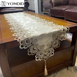 YOMDID Oval Lace Table Runner Embroidered TV Cabinet Tablecloth Lace Pendant Tassel Dresser Table Flag Dust Cover Home Decor