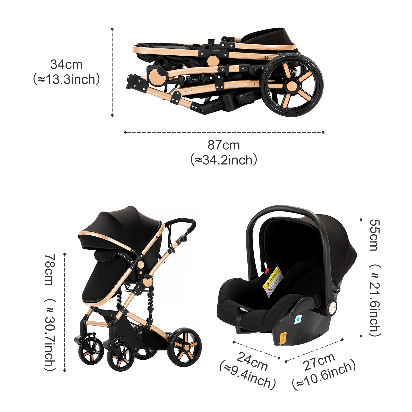 Baby Trolley Baby Folding Strollers Baby Stroller 3 in 1 Baby Walker High Landscape Stroller Car for Newborn Baby with ISOfix