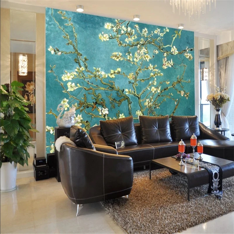 Customized products Almond Branches Oil Painting By Van Gogh 3D Photo Mural Wallpaper Living room sofa TV background Home Decor