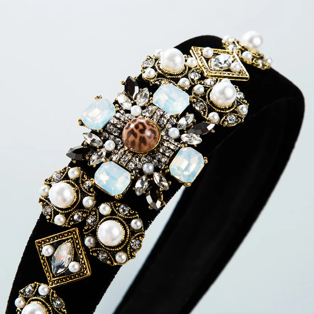 

1Pcs Flower Headband Women Fashion Hair Hoop with Pearl Rhinestone Wide Hair Accessory for Daily Party Wedding Bridal Use