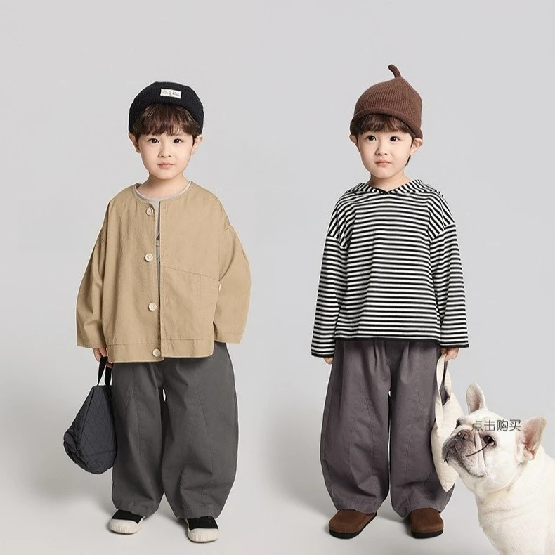 Boys Pants 2026 Spring and Autumn New Children's Clothes Korean Style Boys and Girls Casual Pure Cotton Wide-leg Pants