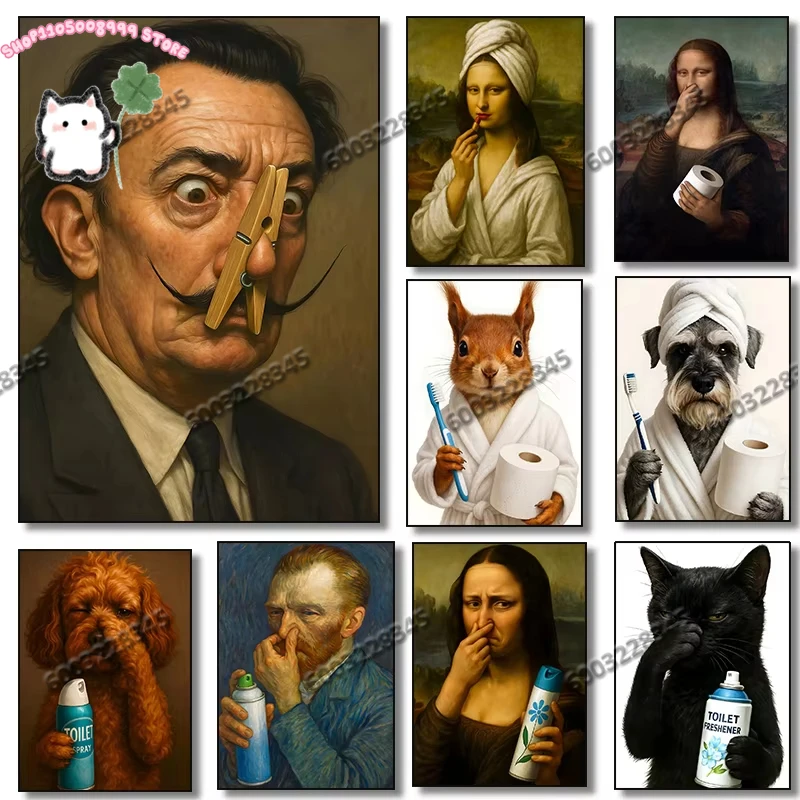 Póster divertido con retrato de baño, pintura en lienzo de perro Cockapoo, arte de pared impreso para decoración de baño sin marco, 1 ud.