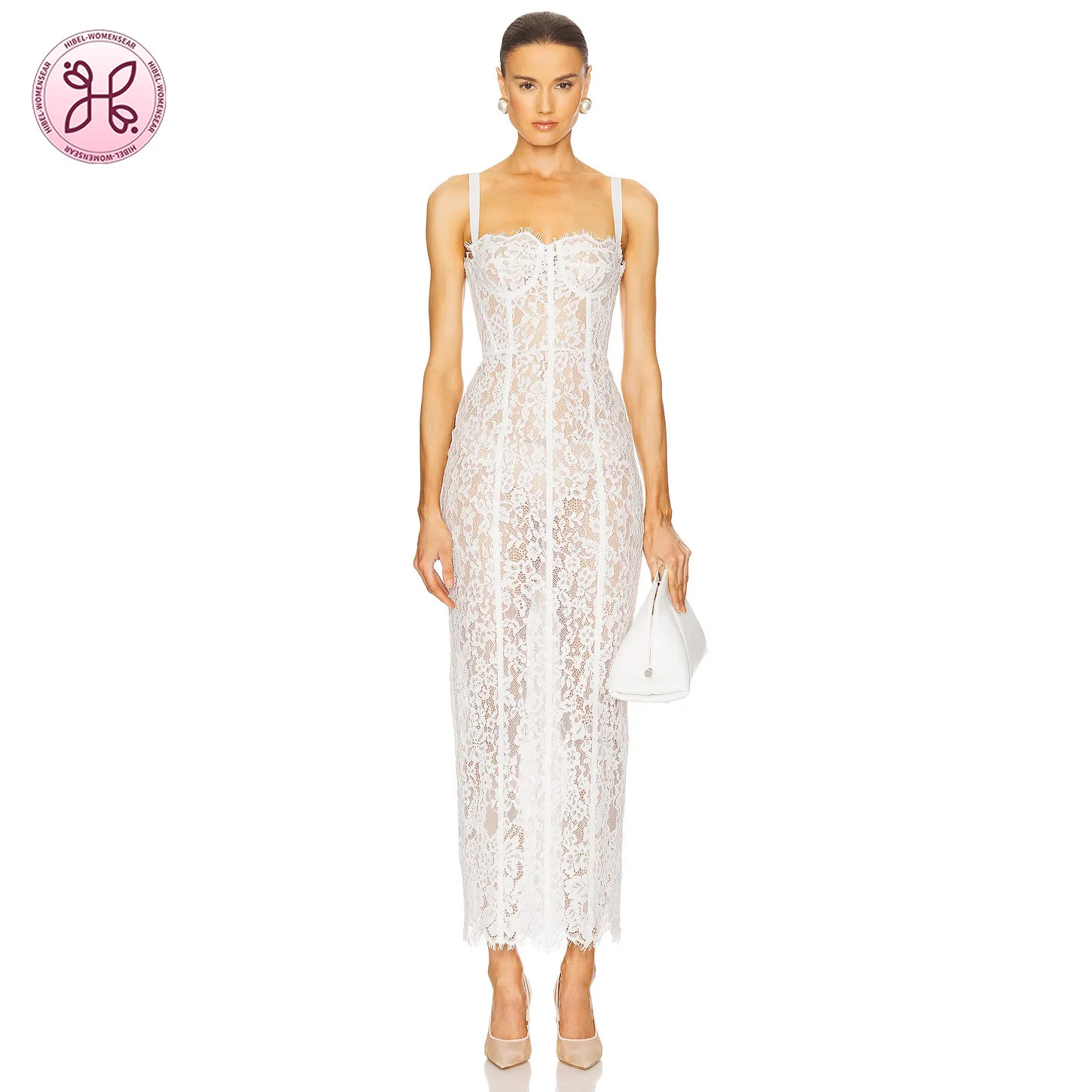 

White Lace Evening Gown - Sexy Strapless Bodycon Maxi Dress (Women's Formal Party & Wedding Guest Wear)