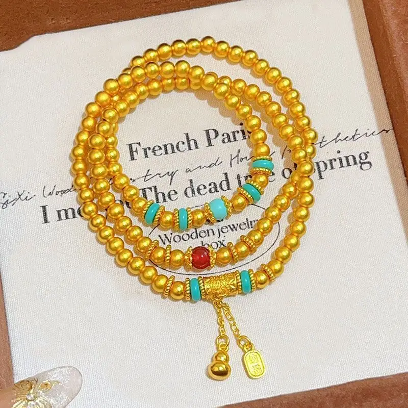 Luxury Inspired Turquoise Like Gourd Triple Strand Bracelet Tassel Layered Necklace Gift For Girlfriend