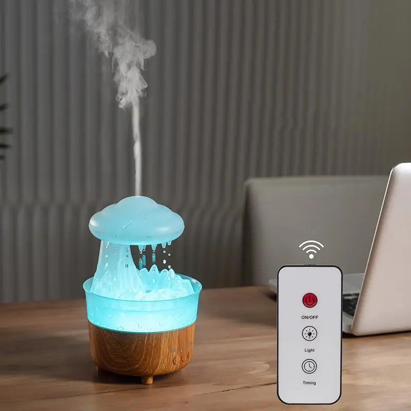 Cloud Shaped  Essential Oil Diffuser without Battery, 1 Piece USB Powered Cloud Rain Humidifier with Remote Control, Creative Co