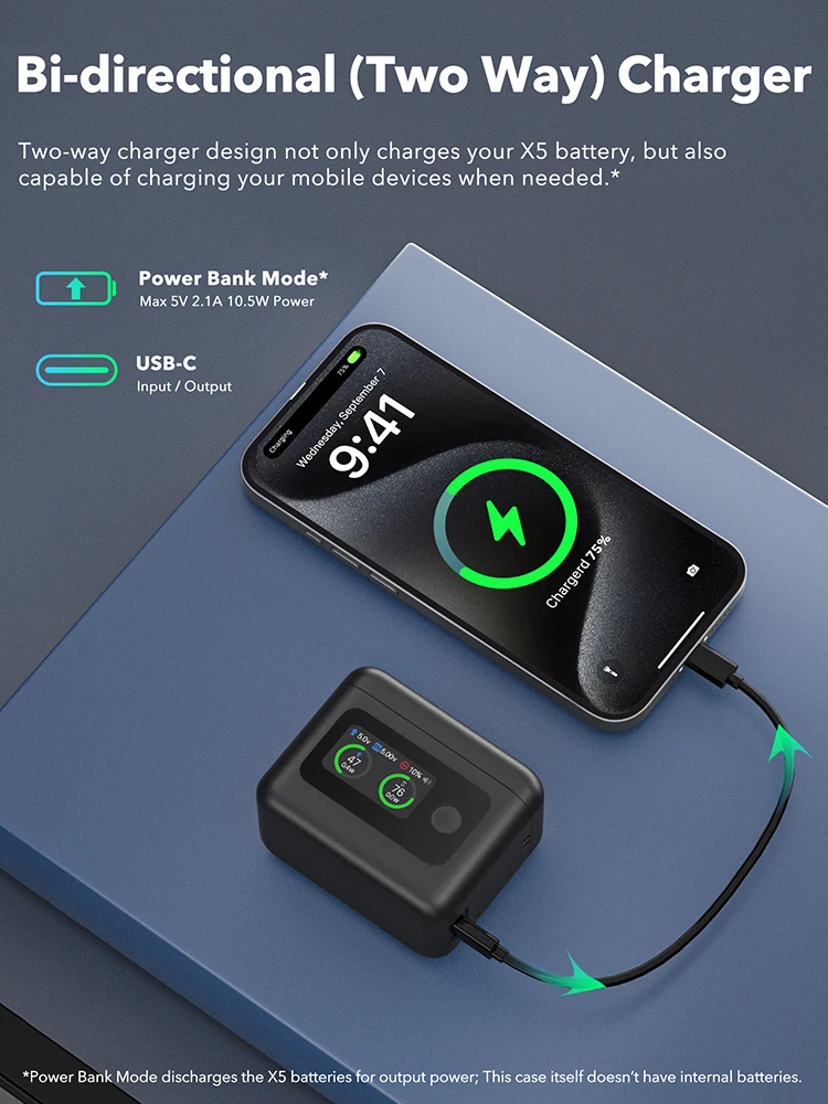 For Insta360 X5 Battery Charger Case USB-C Rechargeable Fast Charging Case LCD Display Battery Charger Storage Box Battery Parts