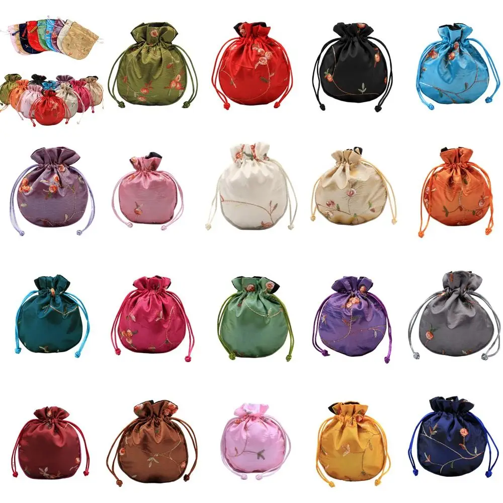 

Floral Embroidery Flower Drawstring Bag Chinese Ethnic Style Bucket Bag Small Coin Purse Wallet Jewelry Packing Bag Korean Style
