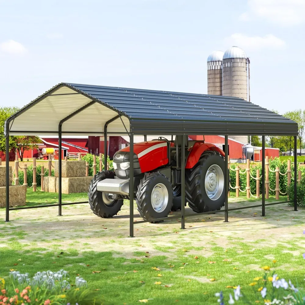 

12x20 Metal Carport Carports with Enhanced Base Heavy Duty Garage Outdoor Galvanized Car Shelter for Car, Boats and Truck