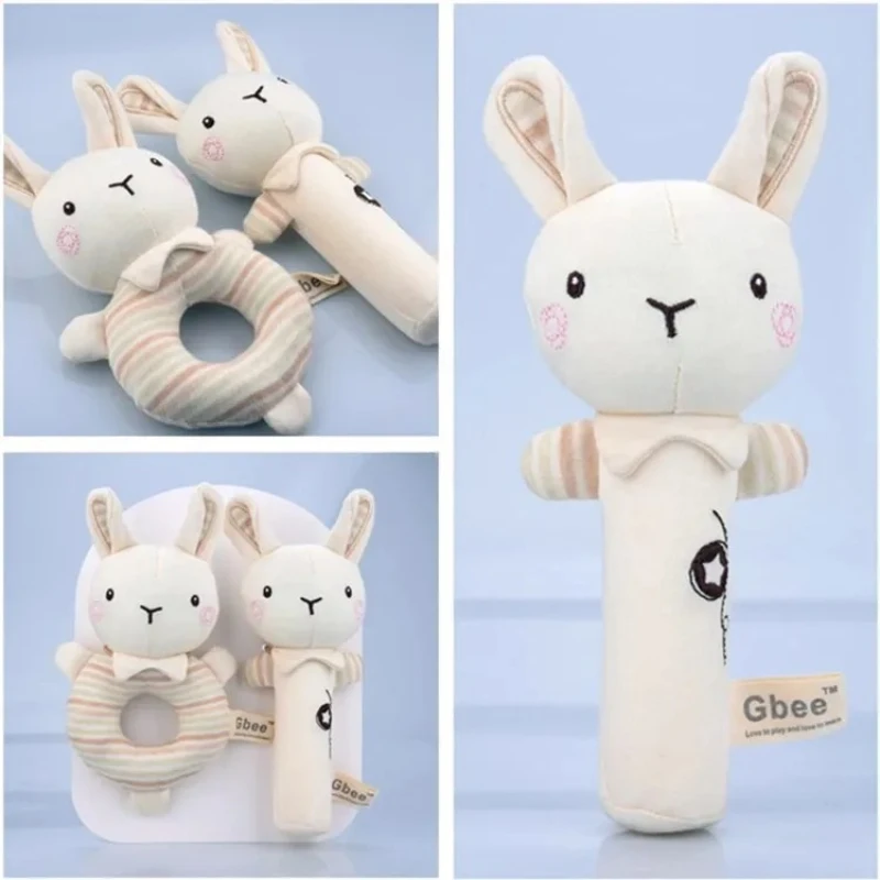 Tecido que pode produzir som, manivela de bebê com preenchimento de algodão orgânico, boneca calmante para recém-nascidos, sino de mão de brinquedo para bebês de 0 a 1 ano