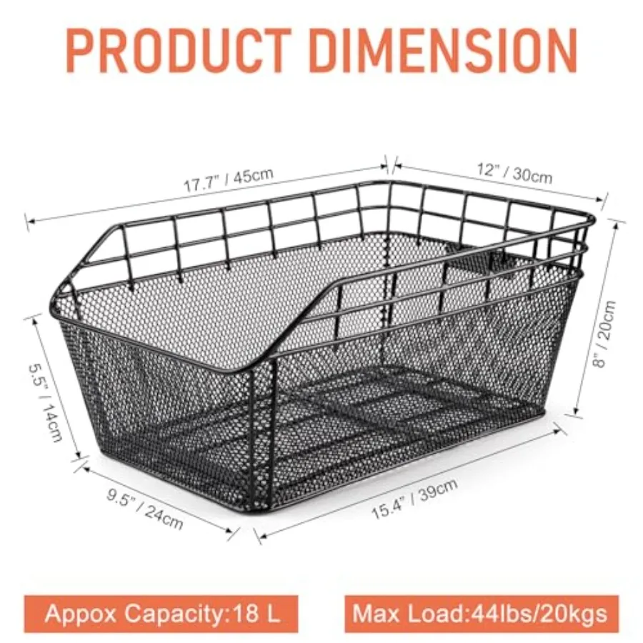 Rear Bike Basket - Large Bicycle Rear Basket with Cargo Net and Waterproof Cover, Wire Bike Baskets Rear Large Capacity NO Bike view 5