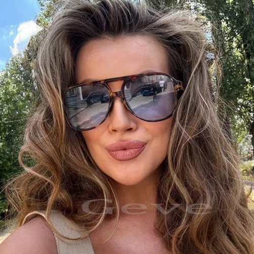 Imagen 1 del producto Gafas de sol amarillas de piloto para mujer, lentes de conducción de gran tamaño, Retro, Vintage, gradiente, 2024