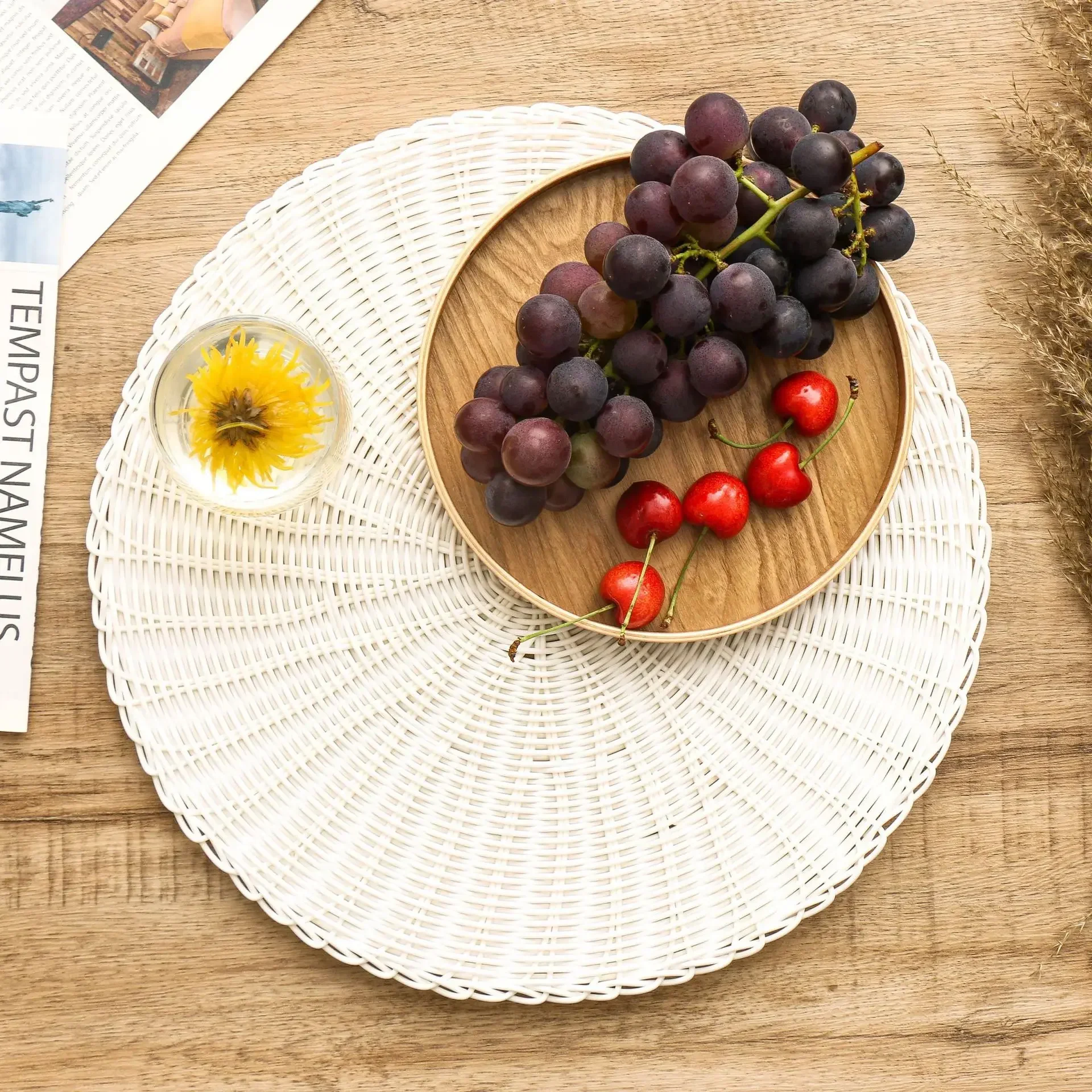 1pc PP Imitation Rattan Woven Placemat Anti Slip and Heat Insulation Mat Pastoral Wedding Decoration Dining Table Mat Coaster