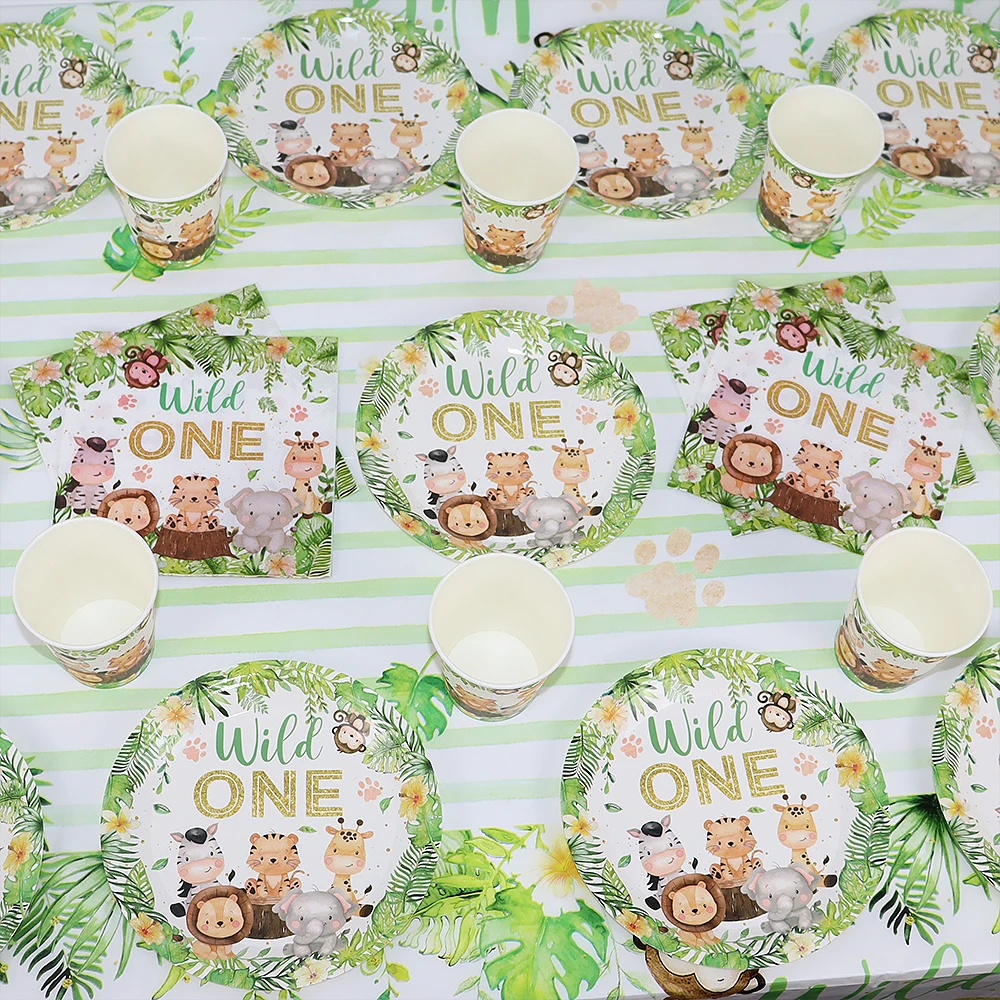 Dschungel Geburtstag Party Dekor Tier Palm Blätter Einweg Geschirr Set Kinder Junge Wild One Forest Safari Geburtstag Party Supplies – Detail 5