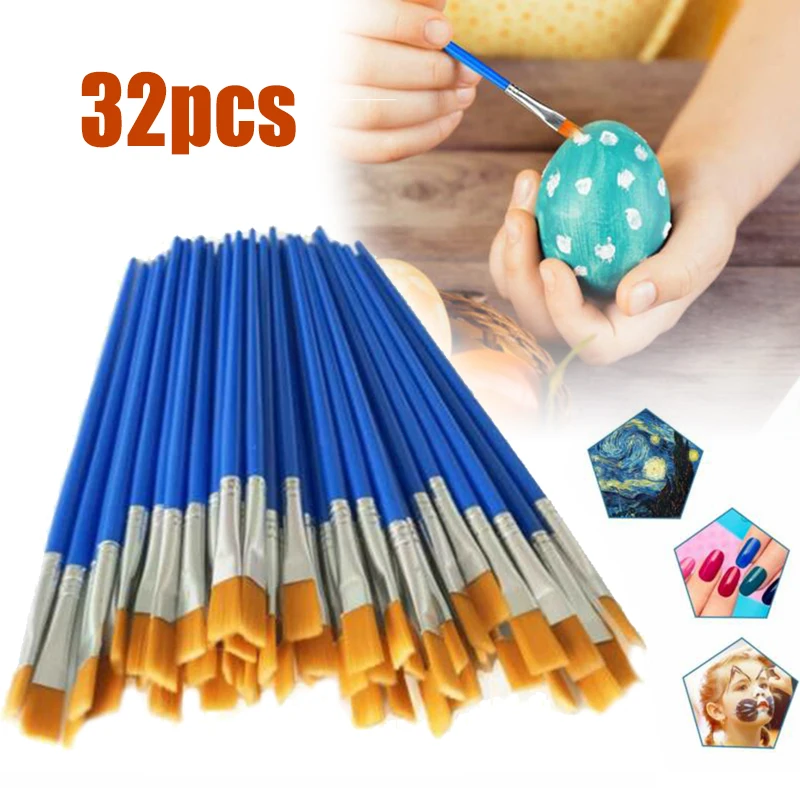 New 32pcs 17cm Flat Paint Brushes Set Acrylic Oil Watercolour Painting