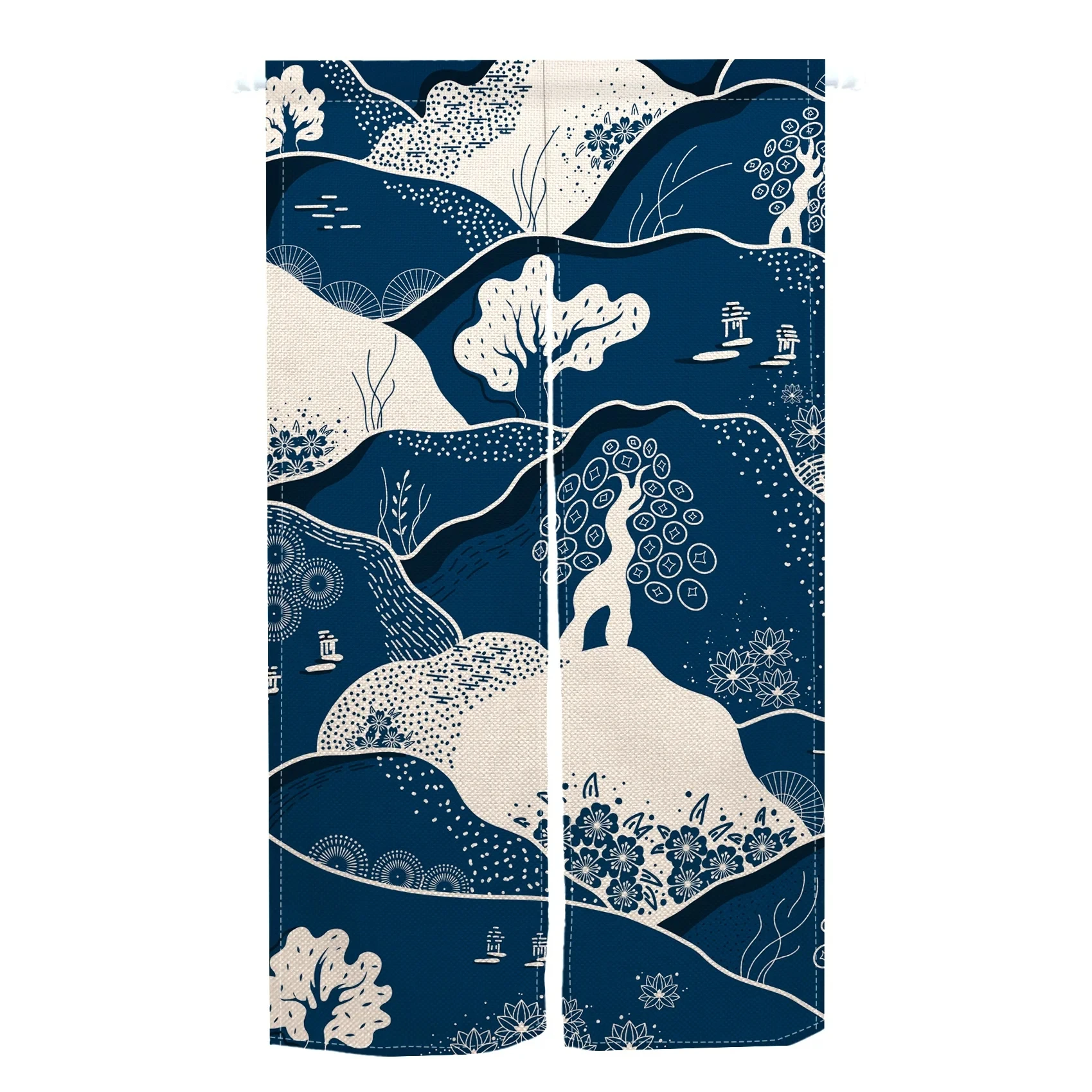 Japanese Cherry Blossom Carp Flag Ripple Linen Door Curtain Restaurant Kitchen Partition Entranceway Customizable Blackout