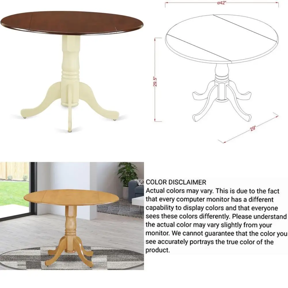 طاولة طعام مستديرة حديثة مع قاعدة بقاعدة، 42 × 42 بوصة، سطح طاولة المطبخ للمنزل المعاصر