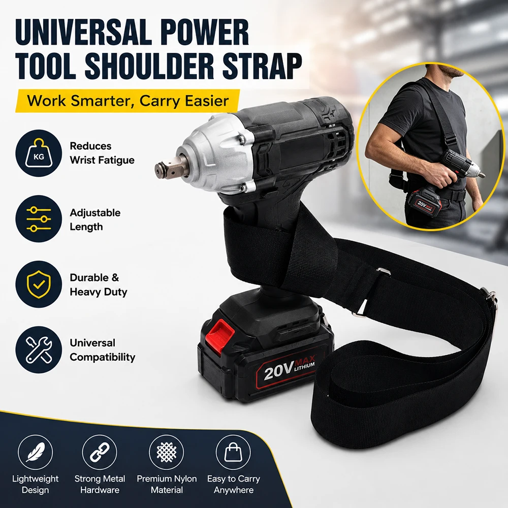Nylon Drill Carrying Strap Adjustable Length Detachable Metal Clip Power Tool Shoulder Strap Workshop Tool Carrying