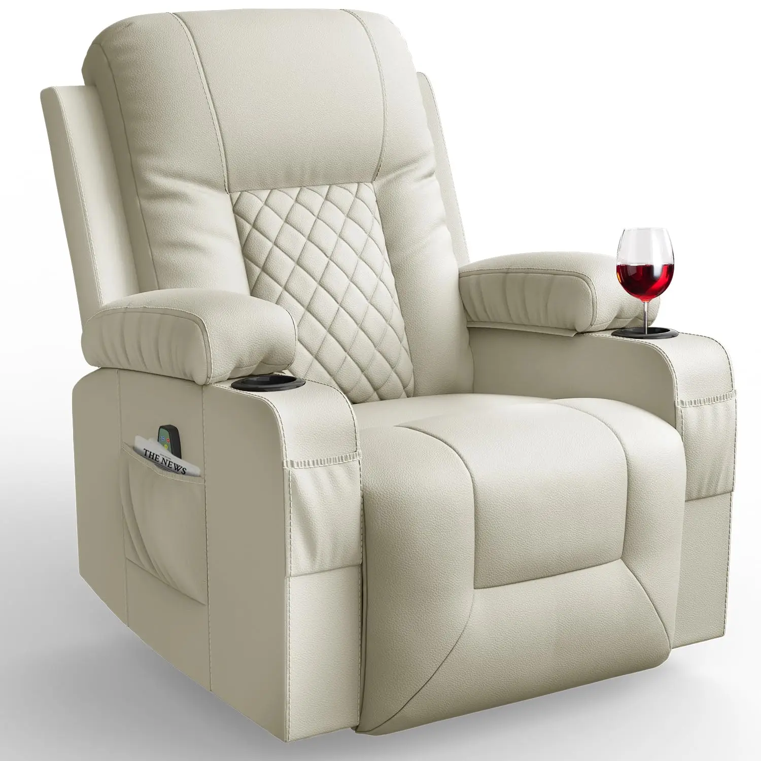 Massage Heated Recliner Chair, 360° Swivel Ergonomic Lounge Sofa Seat, Living Room, Ivory, Customized