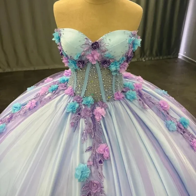 

lavender Quinceanera Dress Lace crystal off-shoulder Tull decal 3D flower vestidos de 15 Quinceanera ﻿Customized