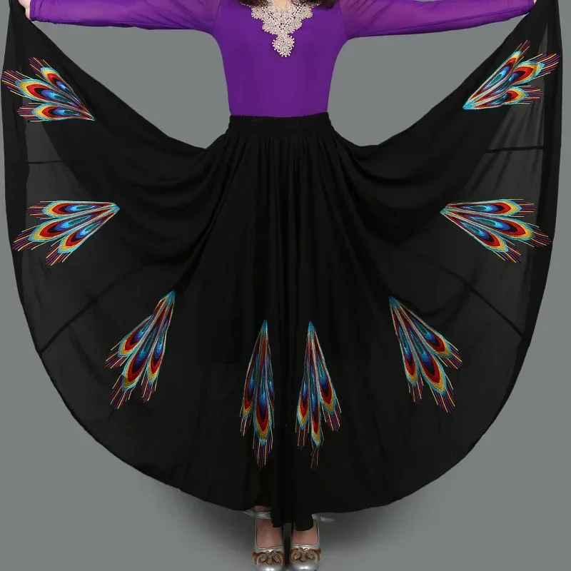 Xinjiang dance pendulum skirt ethnic style women's square dance chiffon double-layer skirt medium and long performance 1 piece