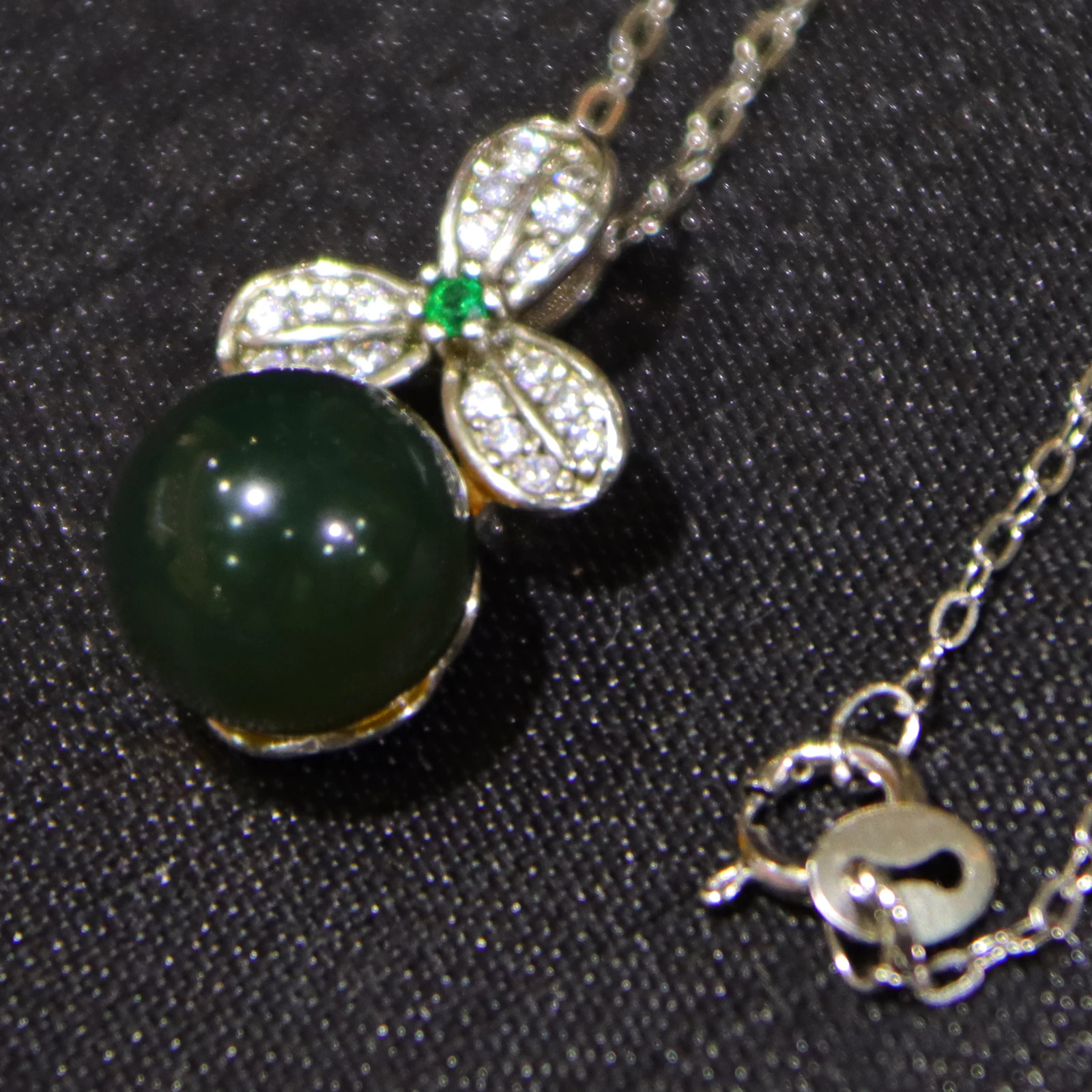 Natural Mexican Blue Amber Pendant 9mm Round Bead 925 Sterling Silver Jewelry Clover Bail