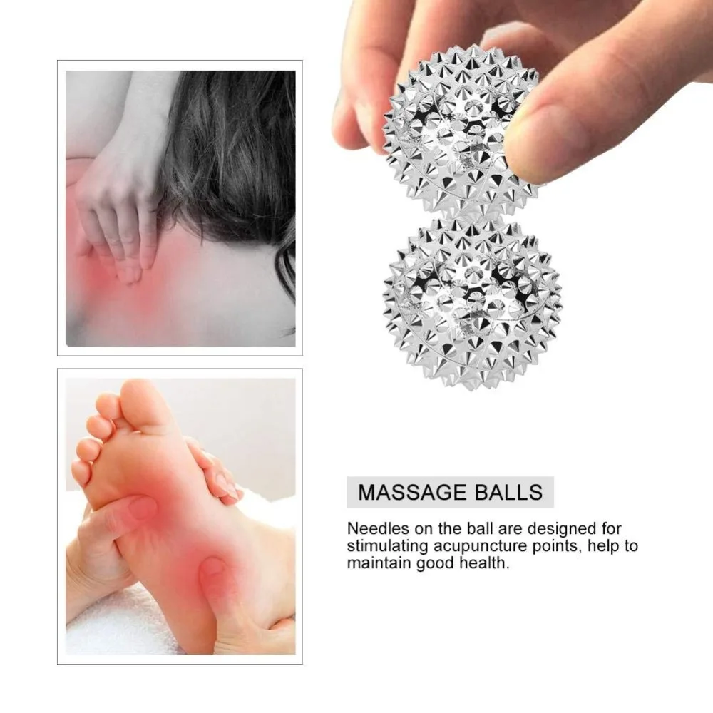 2Pcs Spiky Massage Ball Magnetic Massage Silver Acupuncture Ball Hand Exercise Squeeze Balls for Pain Pressure, Stress Relief