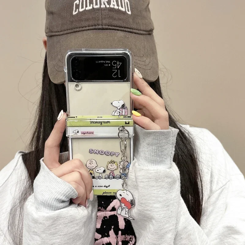 Cute Cartoon Snoopy Charlie Brown Transparent Phone Case For Samsung Galaxy Z Flip 7 6 5 Case Soft TPU Back Cover For Z Flip 3 4 view 2